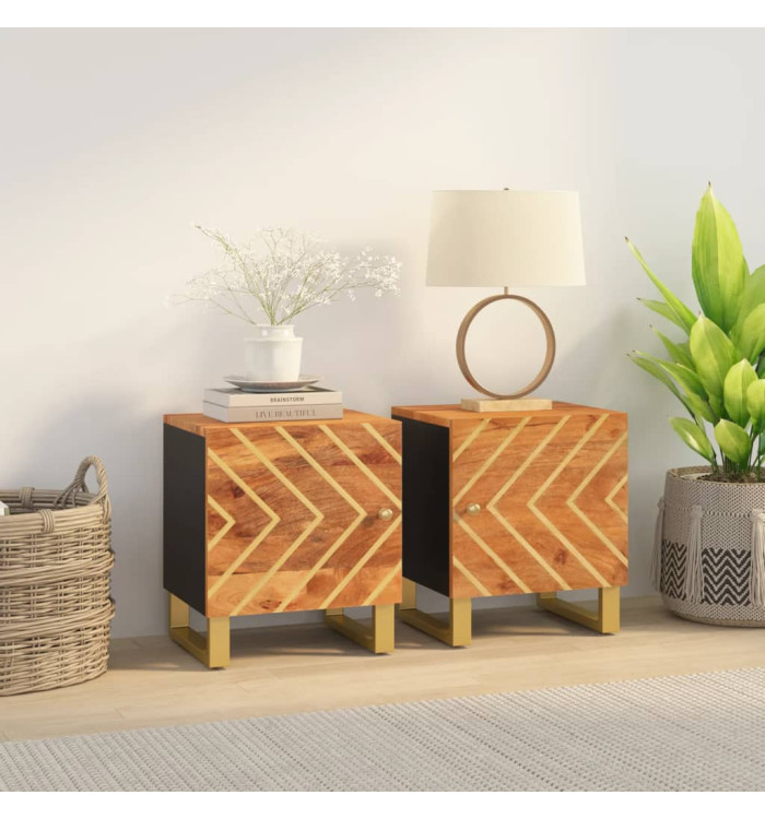 Tables de chevet 2 pcs marron et noir bois de manguier solide | Mobilier & Déco