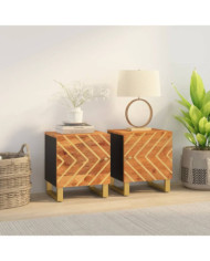 Tables de chevet 2 pcs marron et noir bois de manguier solide | Mobilier & Déco
