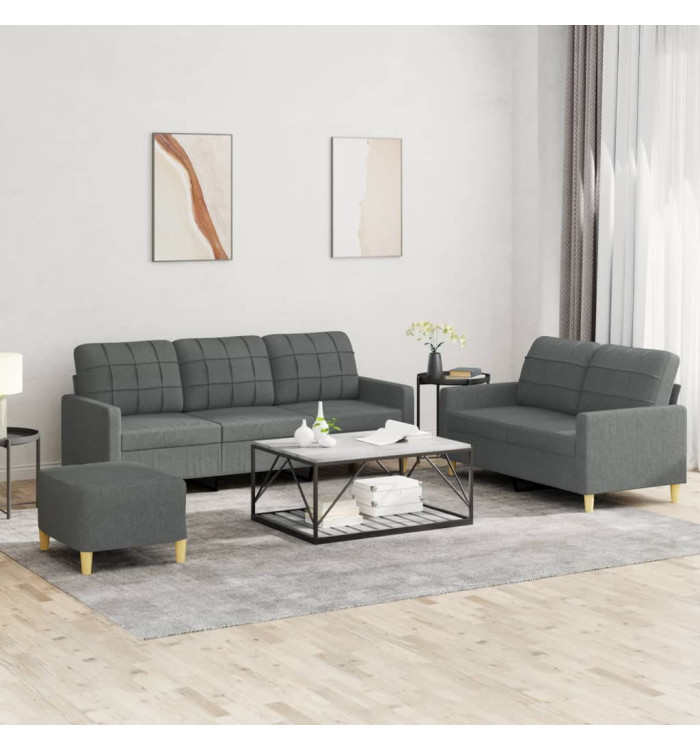 Ensemble de canapés 3 pcs avec coussins Gris foncé Tissu | Mobilier & Déco