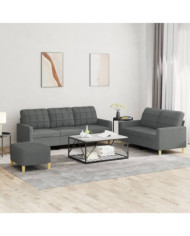 Ensemble de canapés 3 pcs avec coussins Gris foncé Tissu | Mobilier & Déco