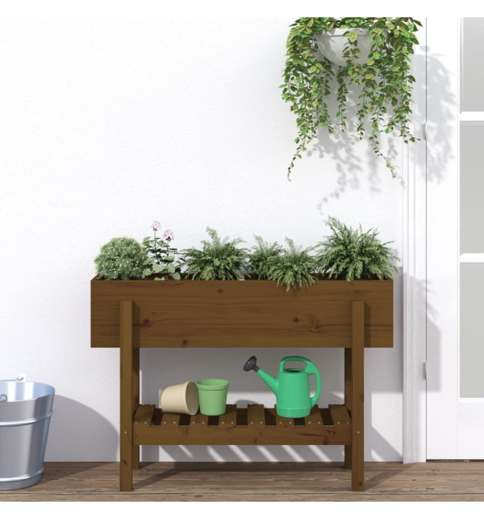 Lit surélevé de jardin marron miel 101x30x69 cm bois pin massif | Mobilier & Déco