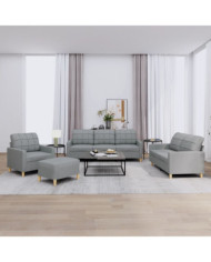 Ensemble de canapés 4 pcs avec coussins Gris clair Tissu | Mobilier & Déco
