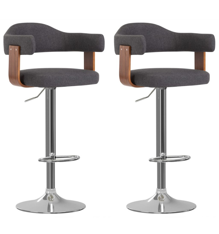 Tabourets de bar lot de 2 gris foncé bois courbé et tissu | Mobilier & Déco