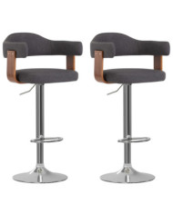 Tabourets de bar lot de 2 gris foncé bois courbé et tissu | Mobilier & Déco
