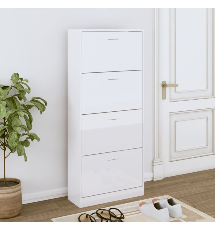 Armoire à chaussure Blanc brillant 63x24x147 cm Bois ingénierie | Mobilier & Déco