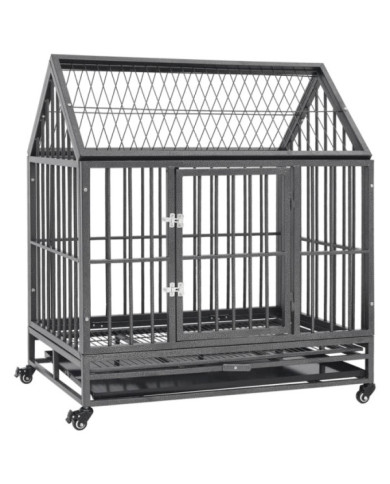 Cage pour chien avec roues et toit Acier 92x62x106 cm | Mobilier & Déco