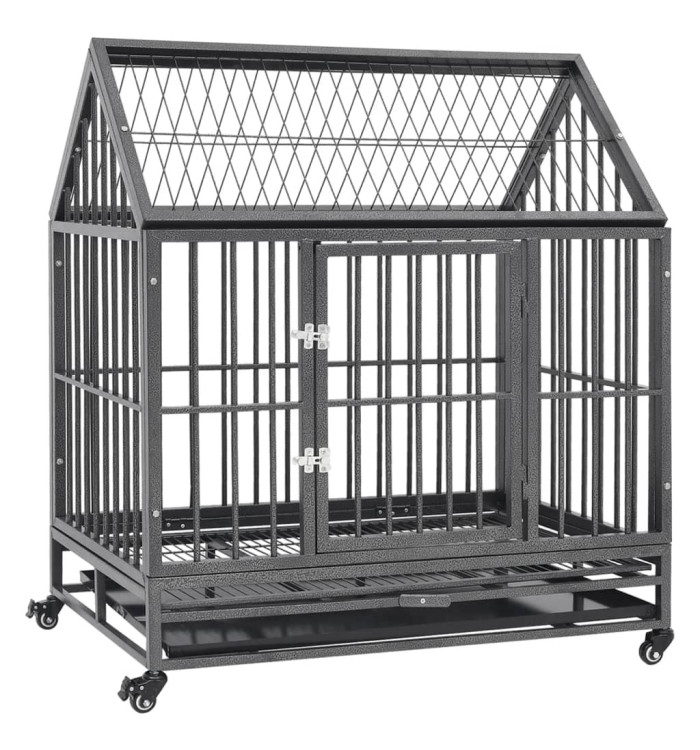 Cage pour chien avec roues et toit Acier 92x62x106 cm | Mobilier & Déco