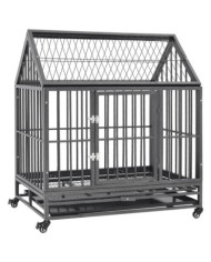 Cage pour chien avec roues et toit Acier 92x62x106 cm | Mobilier & Déco