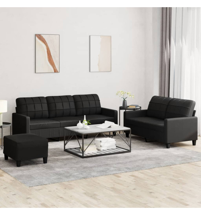 Ensemble de canapés 3 pcs avec coussins Noir Similicuir | Mobilier & Déco