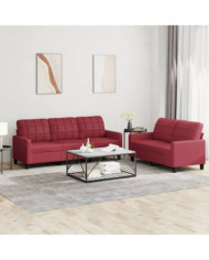 Ensemble de canapés 2 pcs et coussins Rouge bordeaux Similicuir | Mobilier & Déco