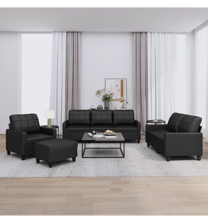 Ensemble de canapés 4 pcs avec coussins Noir Similicuir | Mobilier & Déco