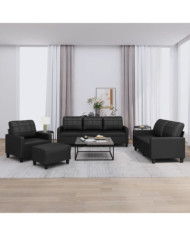 Ensemble de canapés 4 pcs avec coussins Noir Similicuir | Mobilier & Déco