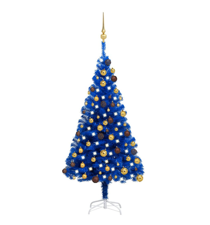 Arbre de Noël artificiel pré-éclairé et boules bleu 120 cm PVC | Mobilier & Déco