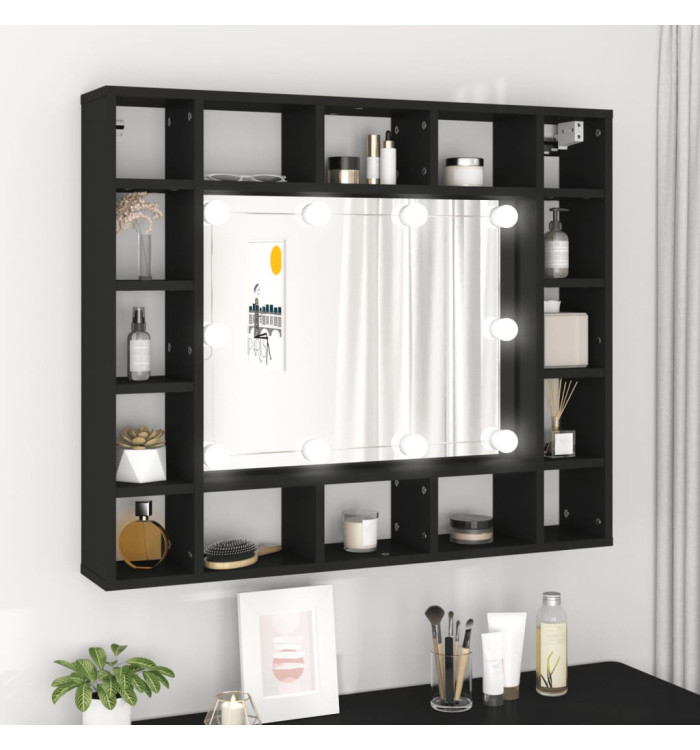 Armoire à miroir à LED noir 91x15x76,5 cm | Mobilier & Déco