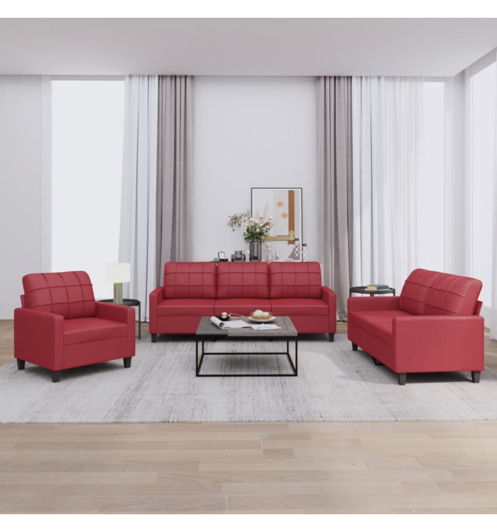 Ensemble de canapés 3 pcs et coussins Rouge bordeaux Similicuir | Mobilier & Déco