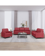 Ensemble de canapés 3 pcs et coussins Rouge bordeaux Similicuir | Mobilier & Déco