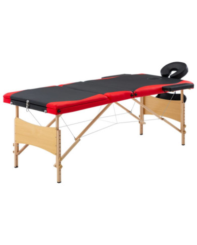 Table de massage pliable 3 zones Bois Noir et rouge | Mobilier & Déco