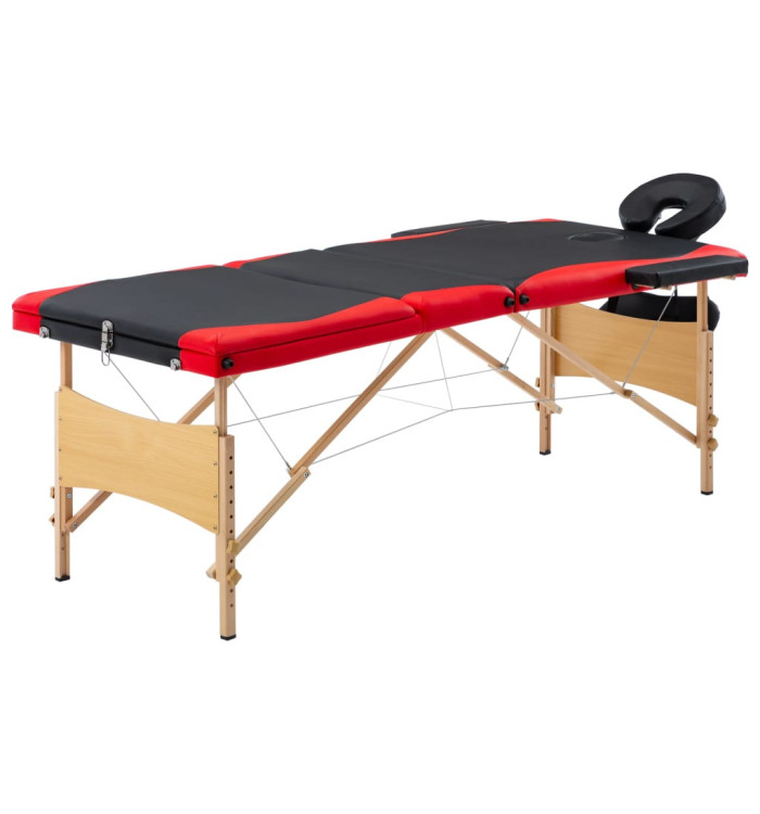 Table de massage pliable 3 zones Bois Noir et rouge | Mobilier & Déco