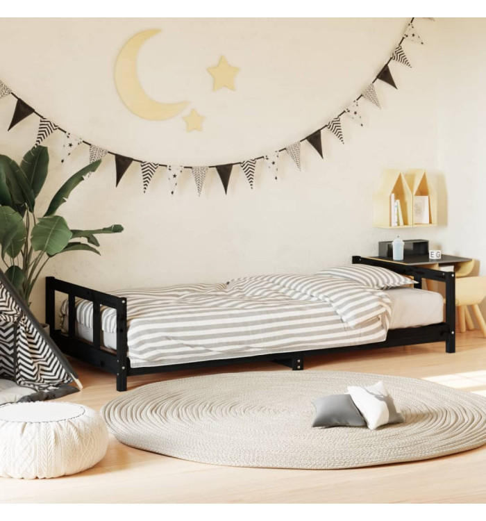 Cadre de lit pour enfants noir 90x200 cm bois de pin massif | Mobilier & Déco