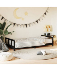 Cadre de lit pour enfants noir 90x200 cm bois de pin massif | Mobilier & Déco