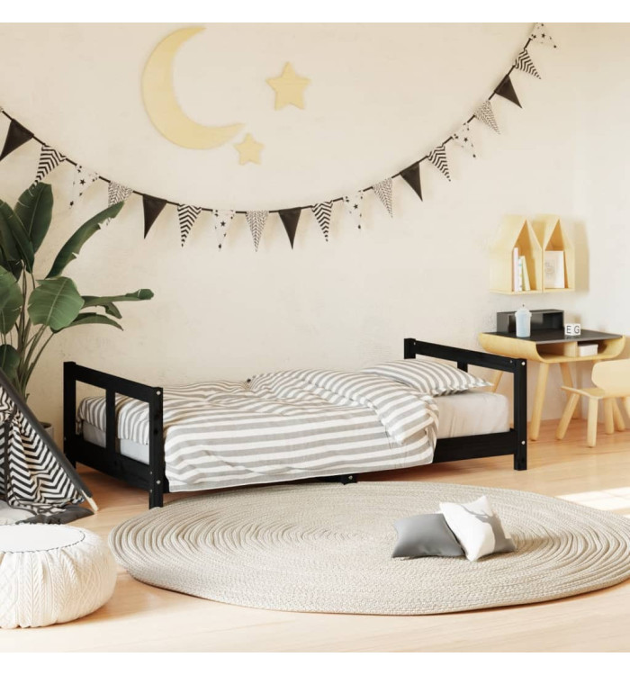 Cadre de lit pour enfant noir 80x160 cm bois de pin massif | Mobilier & Déco