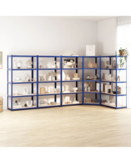 Étagères à 5 niveaux 5 pcs Bleu Acier et bois d'ingénierie | Mobilier & Déco