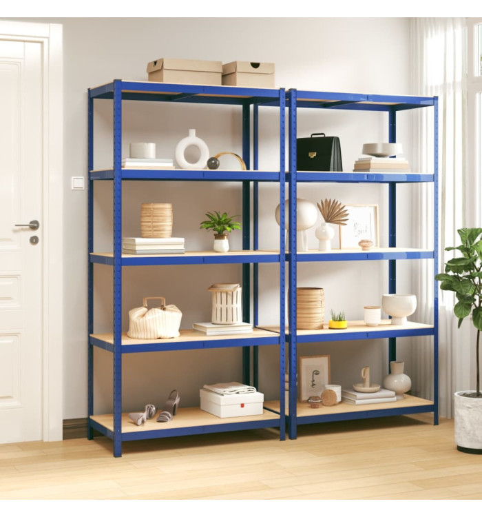Étagères à 5 niveaux 2pcs Bleu Acier et bois d'ingénierie | Mobilier & Déco