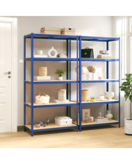 Étagères à 5 niveaux 2pcs Bleu Acier et bois d'ingénierie | Mobilier & Déco