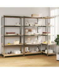 Étagères à 5 niveaux 3 pcs Argenté Acier et bois d'ingénierie | Mobilier & Déco