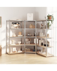 Étagères à 5 niveaux 3 pcs Argenté Acier et bois d'ingénierie | Mobilier & Déco