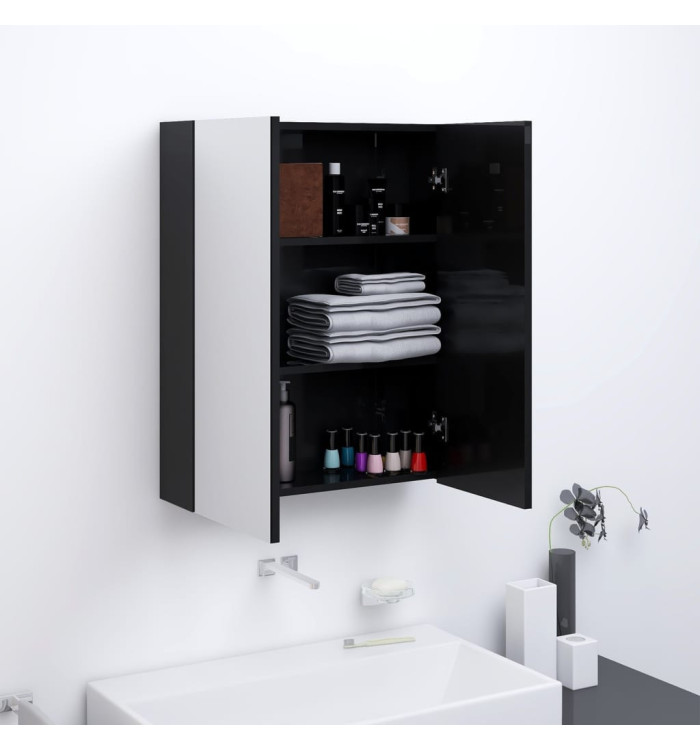 Armoire à miroir de salle de bain 60x15x75 cm MDF Noir brillant | Mobilier & Déco