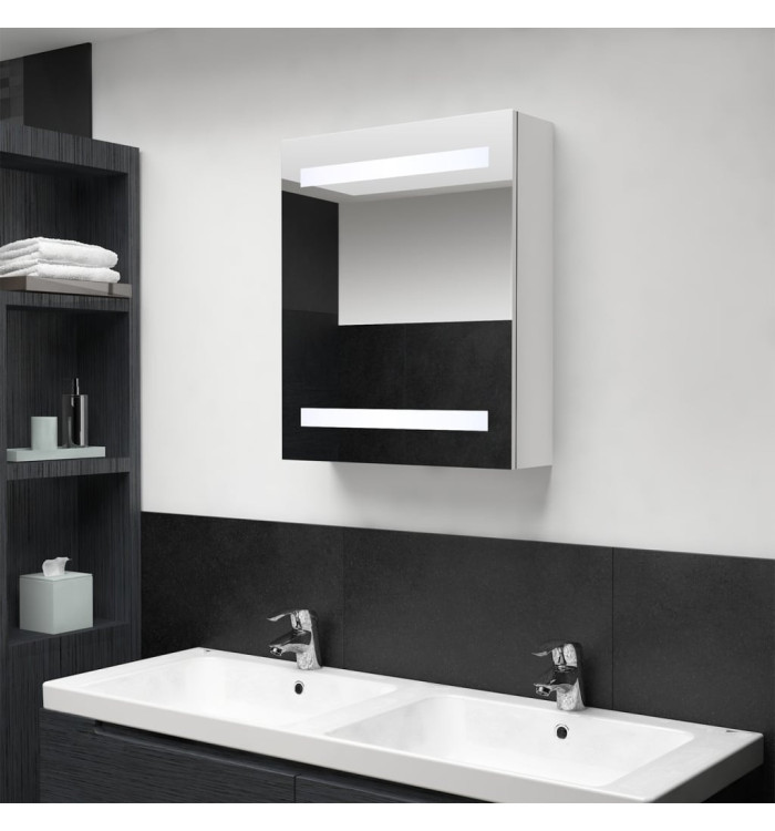 Armoire de salle de bain à miroir LED blanc brillant 50x14x60cm | Mobilier & Déco