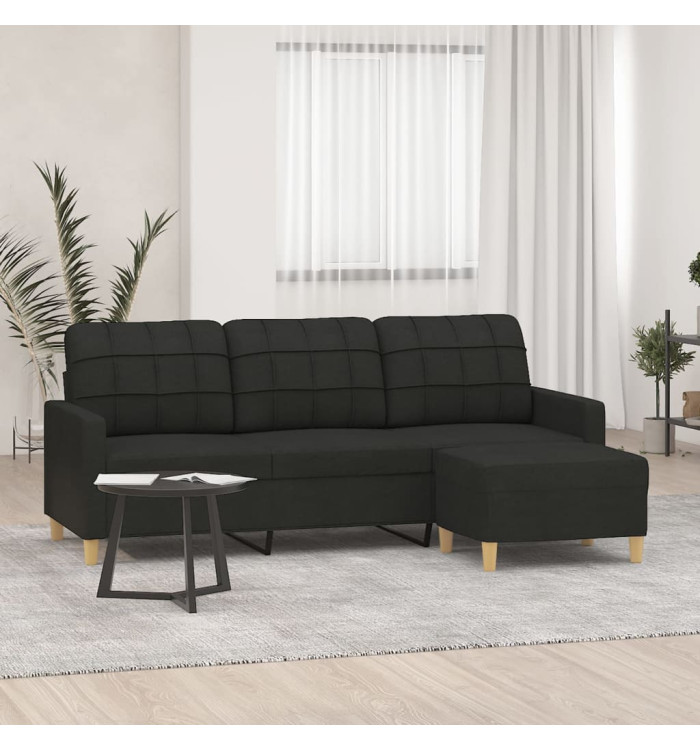 Canapé à 3 places avec repose-pieds Noir 180 cm Tissu | Mobilier & Déco