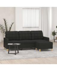 Canapé à 3 places avec repose-pieds Noir 180 cm Tissu | Mobilier & Déco