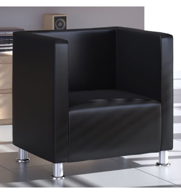 Fauteuil cube noir similicuir | Mobilier & Déco