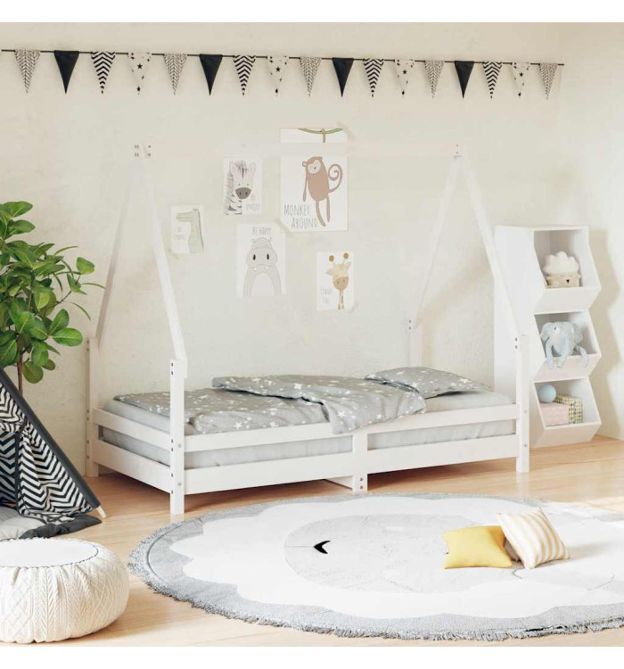 Cadre de lit pour enfant blanc 80x160 cm bois de pin massif | Mobilier & Déco