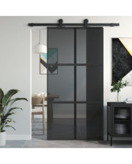 Porte coulissante noir 102,5x205 cm verre trempé aluminium | Mobilier & Déco