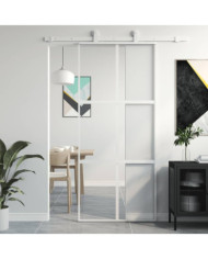 Porte coulissante blanc 90x205 cm verre trempé aluminium | Mobilier & Déco