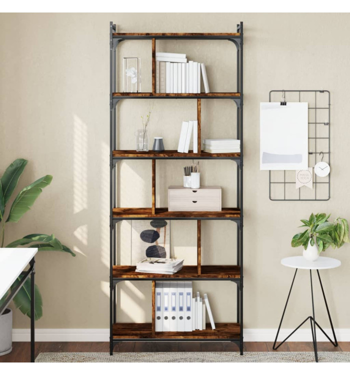 Bibliothèque 6 niveaux chêne fumé 76x32x192cm bois d'ingénierie | Mobilier & Déco
