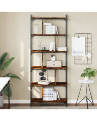 Bibliothèque 6 niveaux chêne fumé 76x32x192cm bois d'ingénierie | Mobilier & Déco
