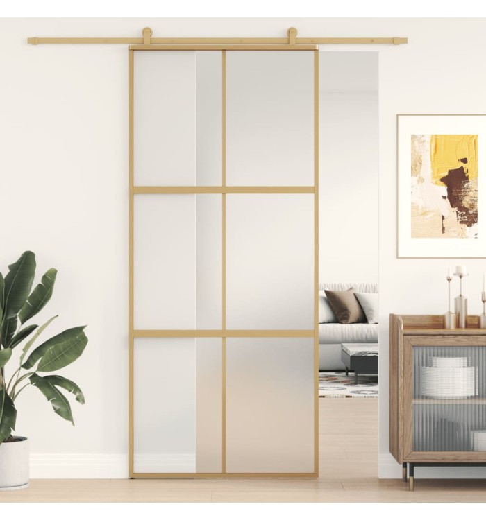 Porte coulissante doré 90x205 cm verre ESG dépoli et aluminium | Mobilier & Déco