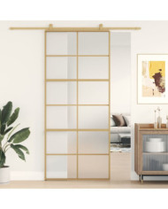 Porte coulissante doré 90x205 cm verre ESG dépoli et aluminium | Mobilier & Déco
