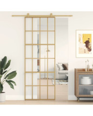 Porte coulissante doré 76x205 cm verre ESG clair et aluminium | Mobilier & Déco