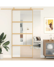 Porte coulissante doré 90x205 cm verre ESG clair et aluminium | Mobilier & Déco