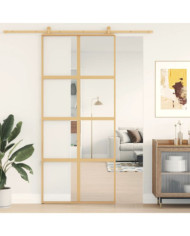 Porte coulissante doré 90x205 cm verre ESG clair et aluminium | Mobilier & Déco