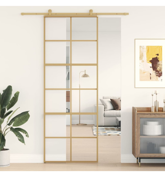 Porte coulissante doré 76x205 cm verre ESG clair et aluminium | Mobilier & Déco