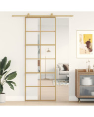 Porte coulissante doré 76x205 cm verre ESG clair et aluminium | Mobilier & Déco