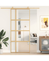 Porte coulissante doré 90x205 cm verre ESG clair et aluminium | Mobilier & Déco