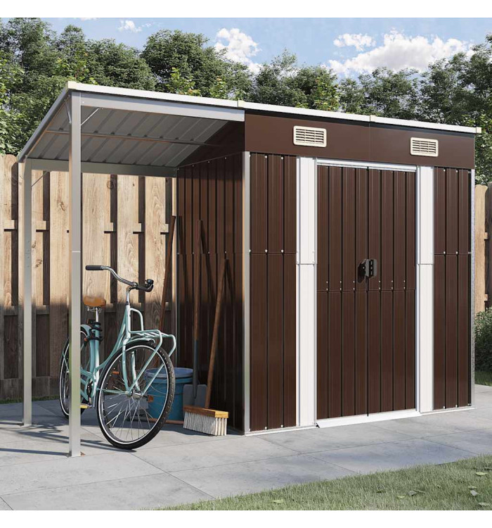 Abri de jardin avec toit prolongé marron 277x110,5x181 cm acier | Mobilier & Déco