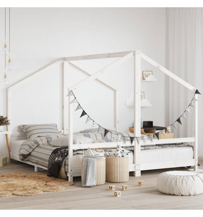 Cadre de lit d'enfant blanc 2x(90x200) cm bois de pin massif | Mobilier & Déco